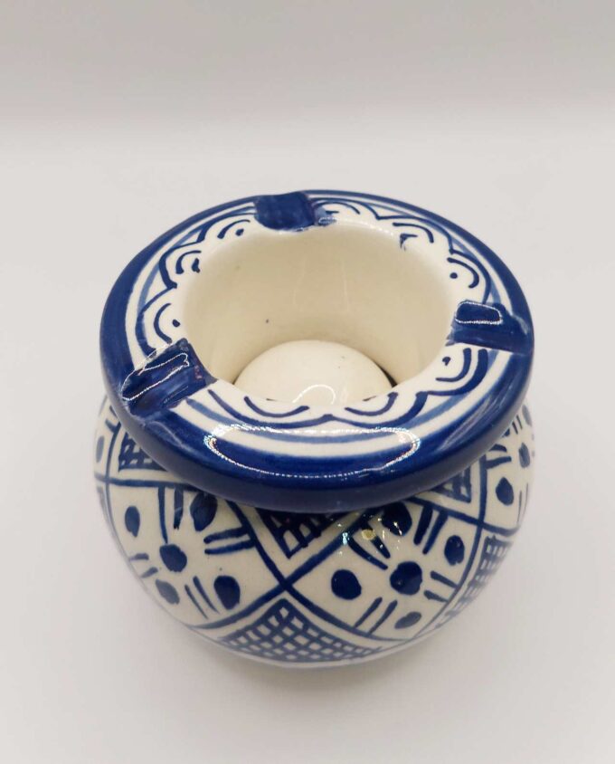 Ashtray Ceramic Handpainted Blue Patterns
