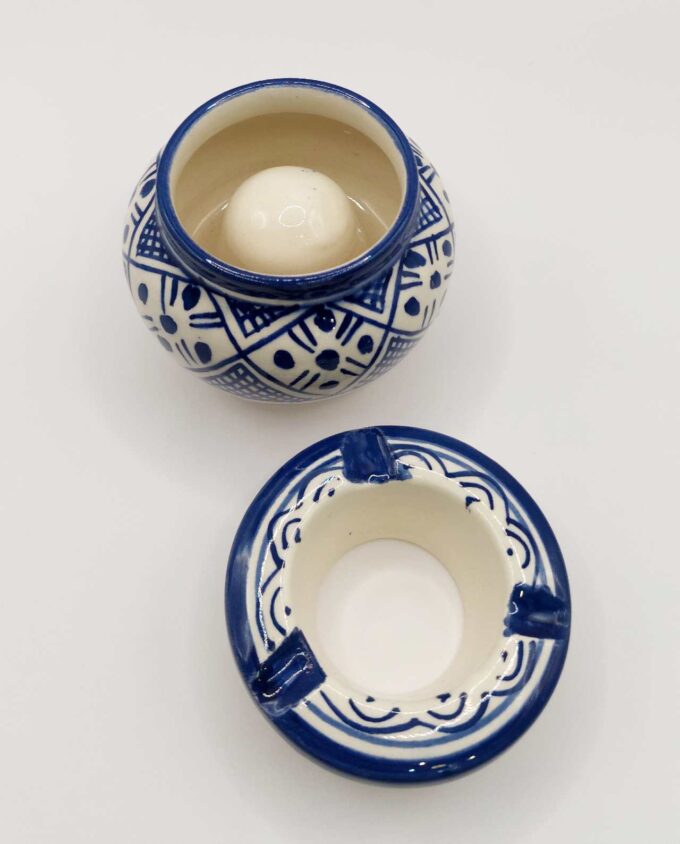 Ashtray Ceramic Handpainted Blue Patterns
