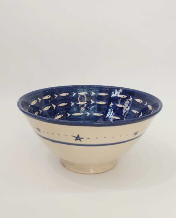 Bowl Ceramic Blue Beige Fish Diameter 25 cm