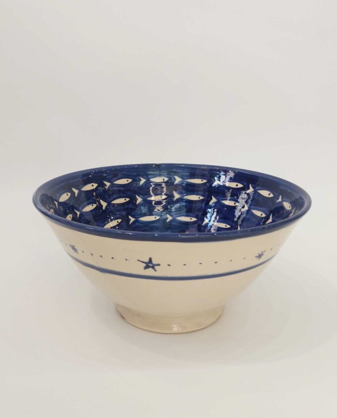Bowl Ceramic Blue Beige Fish Diameter 25 cm
