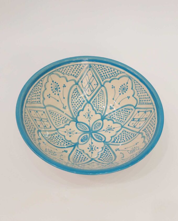Bowl Ceramic Beige Light Blue Diameter 25 cm