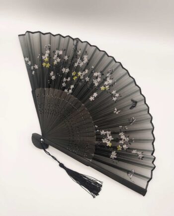 Bamboo Fan Floral Black Fabric
