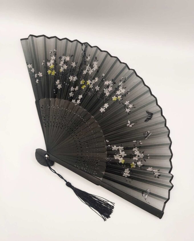 Bamboo Fan Floral Black Fabric