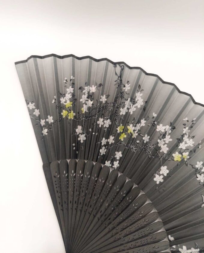 Bamboo Fan Floral Black Fabric