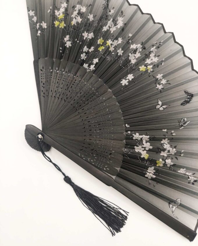 Bamboo Fan Floral Black Fabric