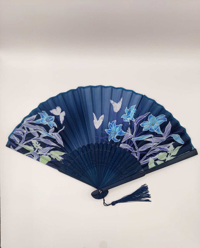 Bamboo Fan Floral Blue Fabric