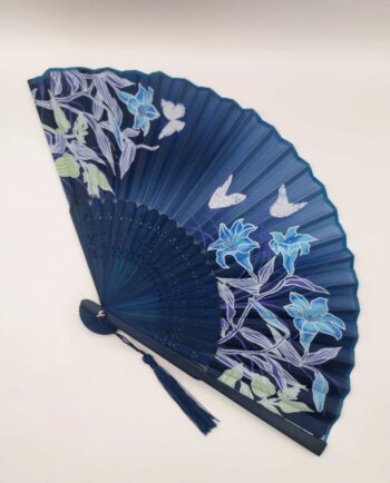 Bamboo Fan Floral Blue Fabric
