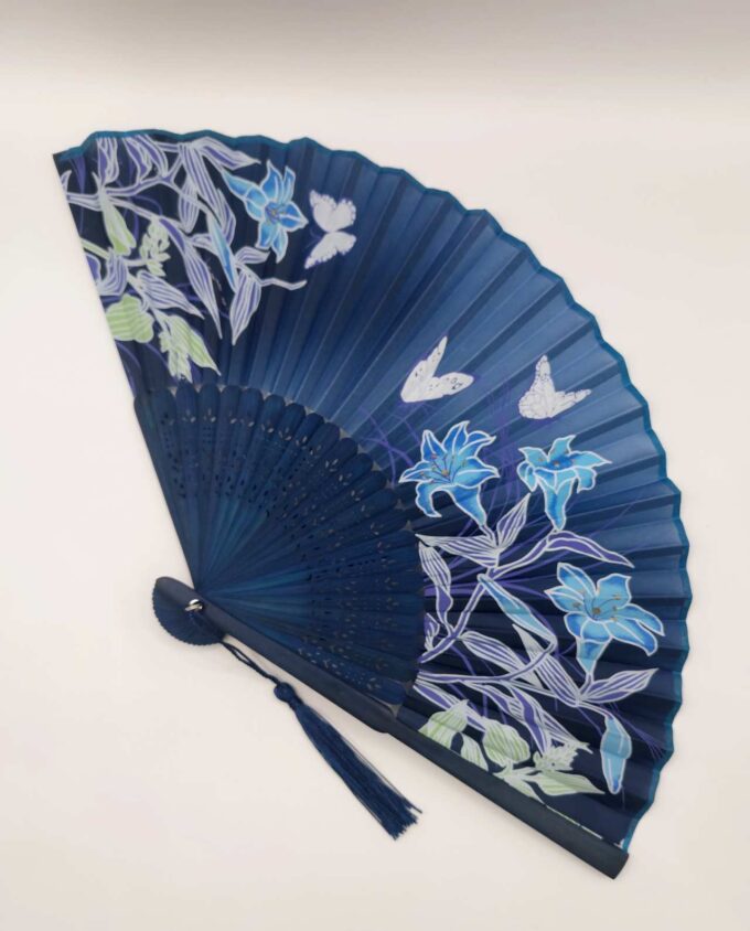 Bamboo Fan Floral Blue Fabric