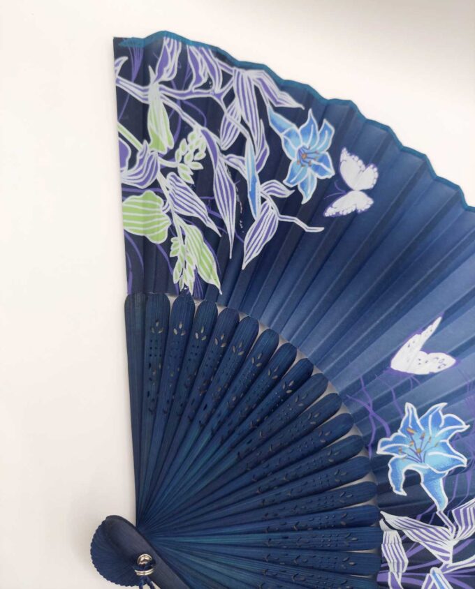 Bamboo Fan Floral Blue Fabric