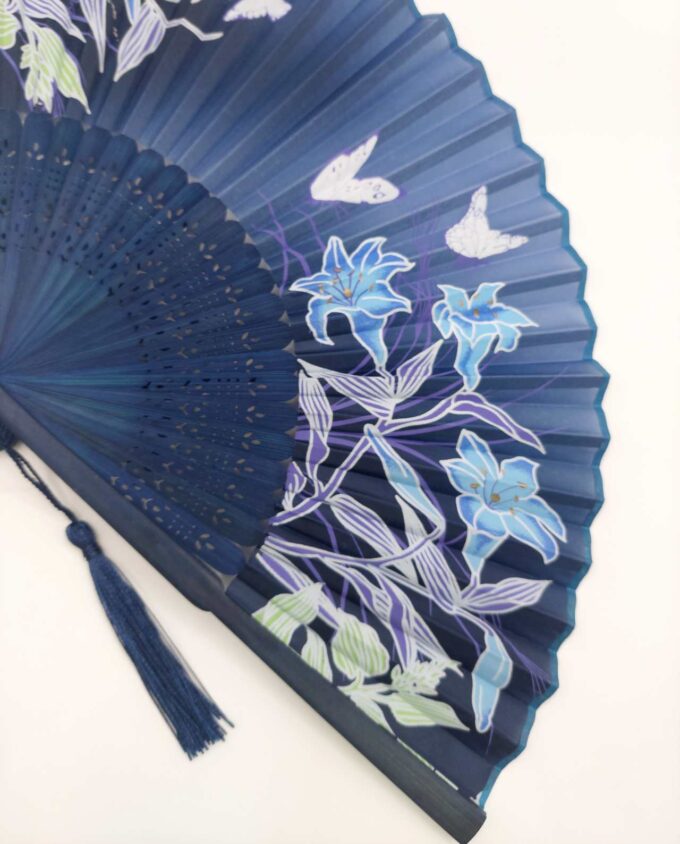 Bamboo Fan Floral Blue Fabric