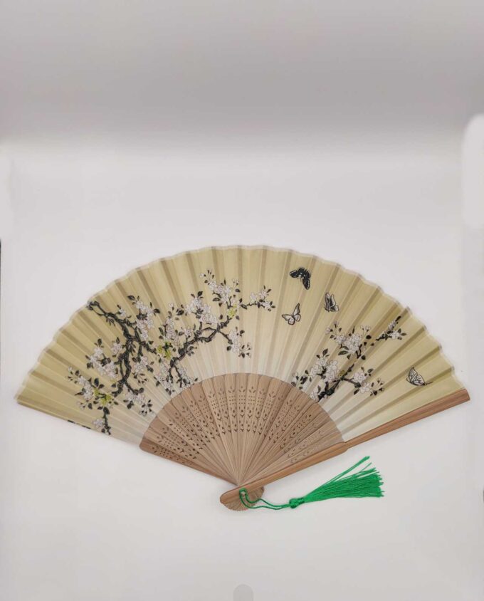 Bamboo Fan Floral Green Fabric