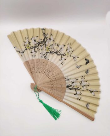 Bamboo Fan Floral Green Fabric