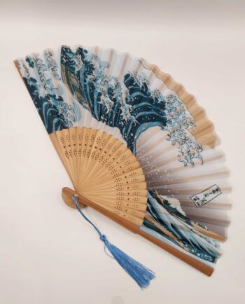 Bamboo Fan Fabric Hokusai Wave