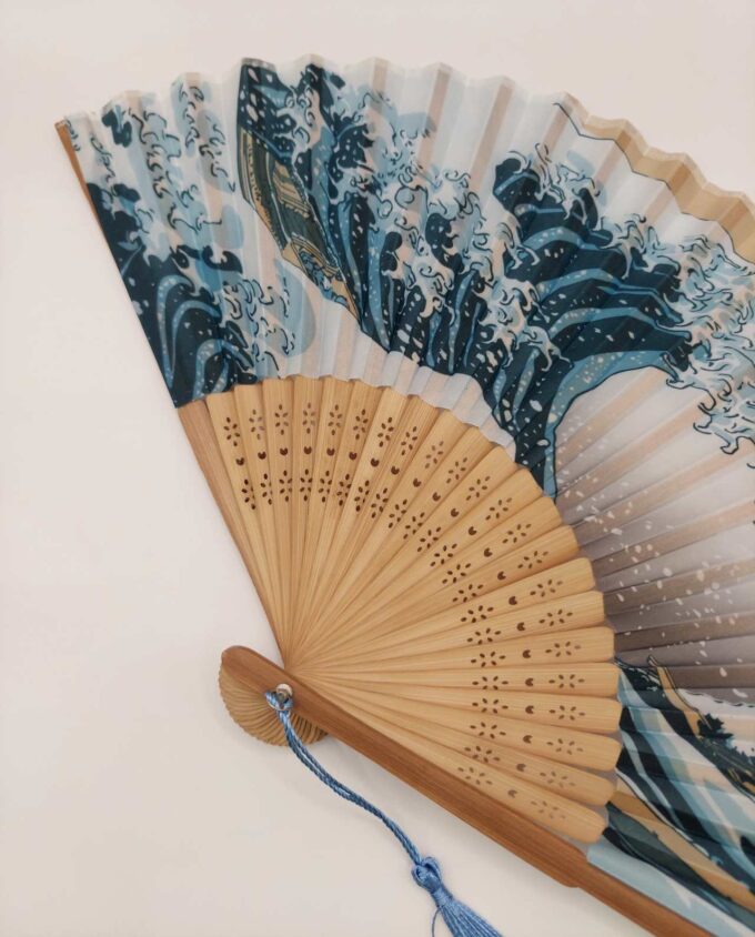 Bamboo Fan Fabric Hokusai Wave