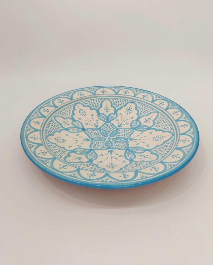 Platter Ceramic Beige Light Blue Diameter 40 cm