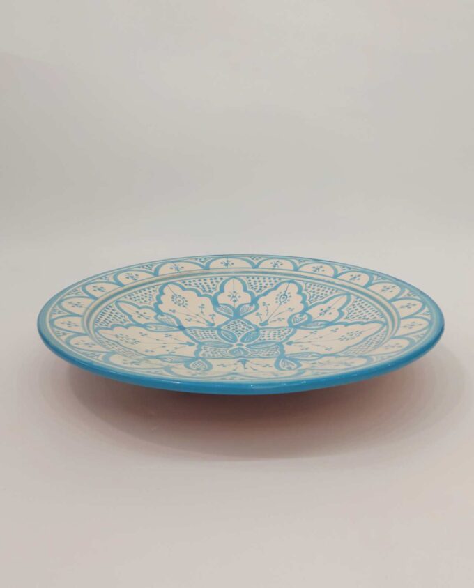 Platter Ceramic Beige Light Blue Diameter 40 cm