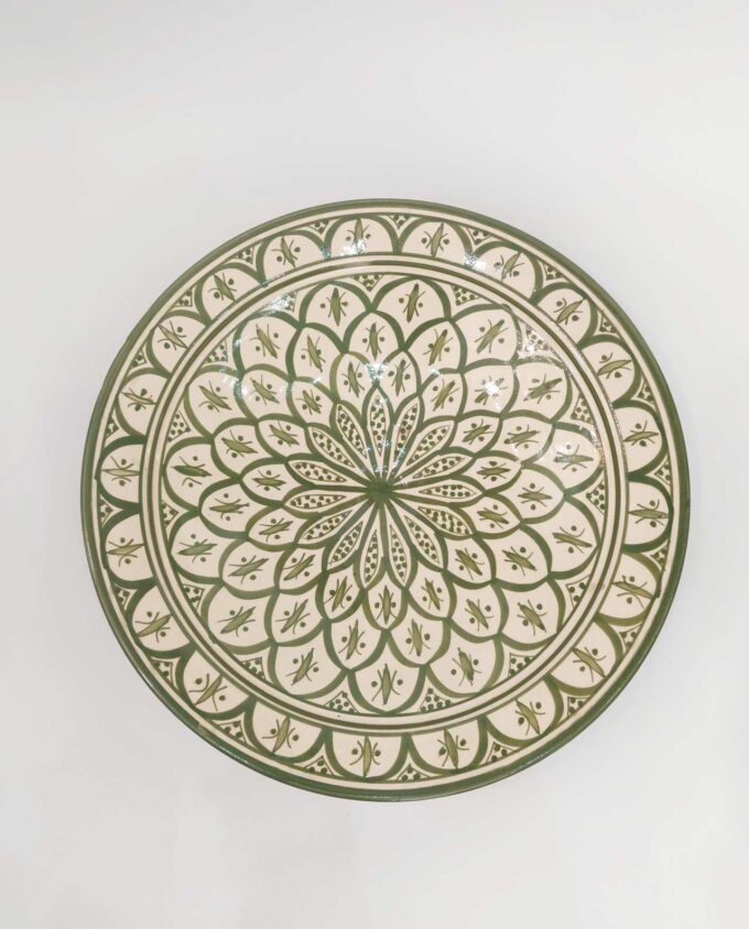 Platter Ceramic Beige Green Diameter 40 cm