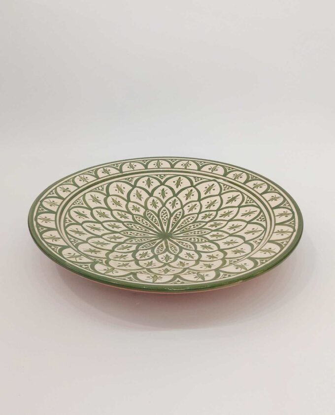 Platter Ceramic Beige Green Diameter 40 cm