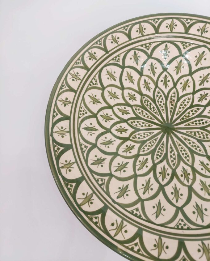 Platter Ceramic Beige Green Diameter 40 cm