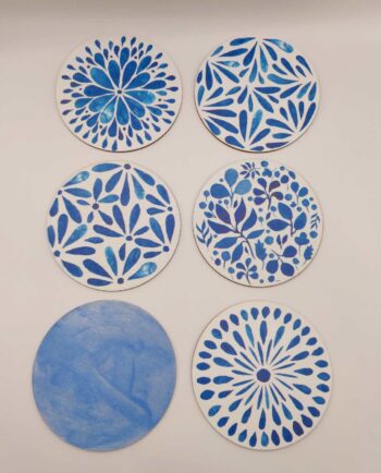 Coaster Wooden Sureal Blue White Set 6 Pieces