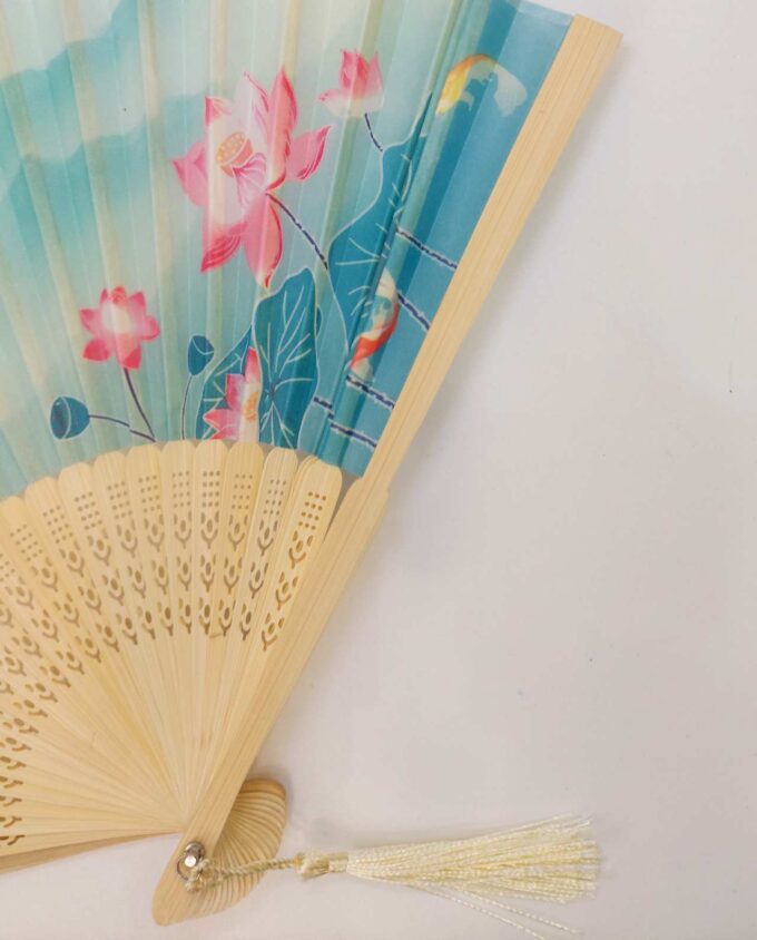 Bamboo Fan Lotus Flowers Fabric