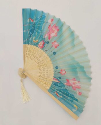 Bamboo Fan Lotus Flowers Fabric