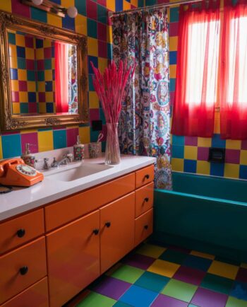 Dried Fuchsia Wheat Bunch in a vase at a bathroom