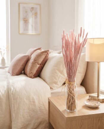 Dried Light Pink Wheat Bunch on bedroom