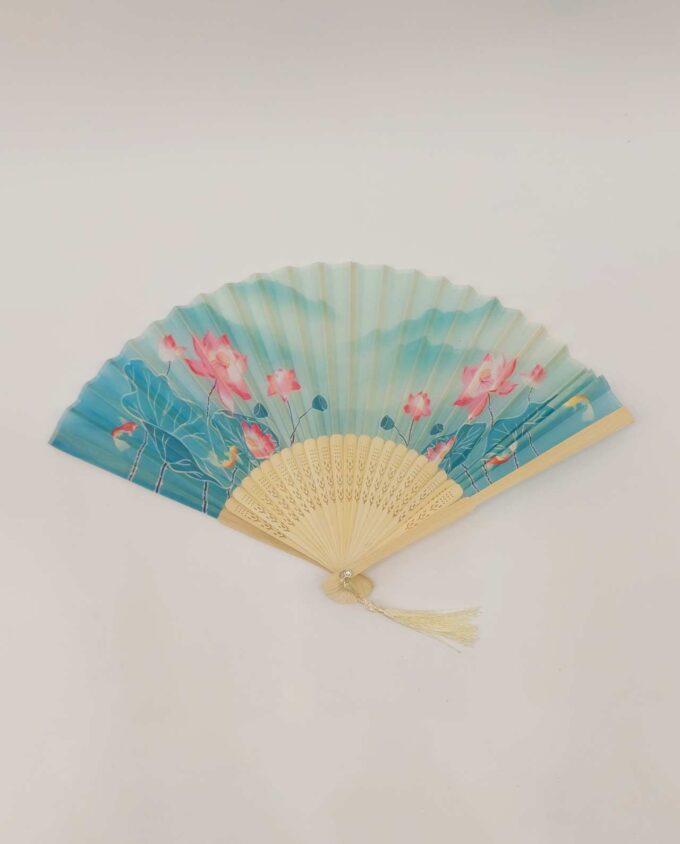 Bamboo Fan Lotus Flowers Fabric