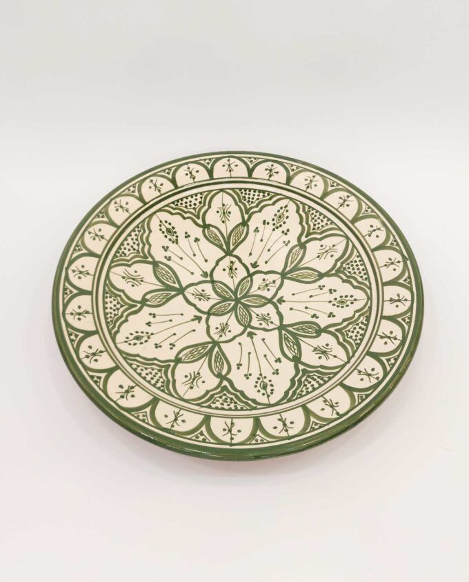 Platter Ceramic Beige Green Diameter 40 cm