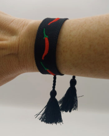 Bracelet Fabric Black Red Peppers