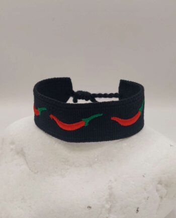Bracelet Fabric Black Red Peppers