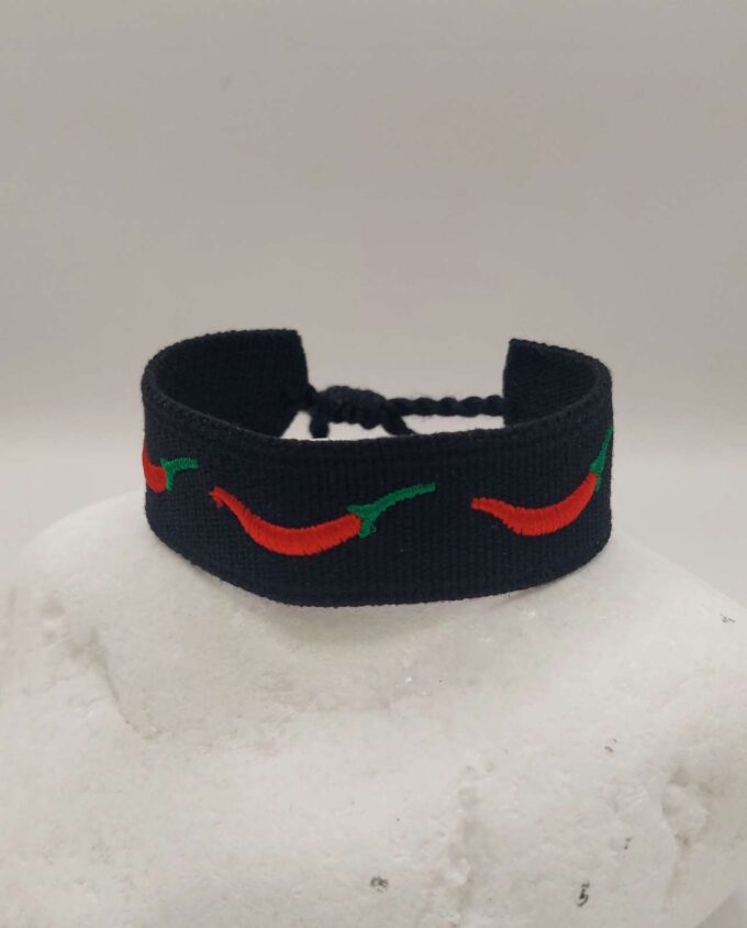 Bracelet Fabric Black Red Peppers
