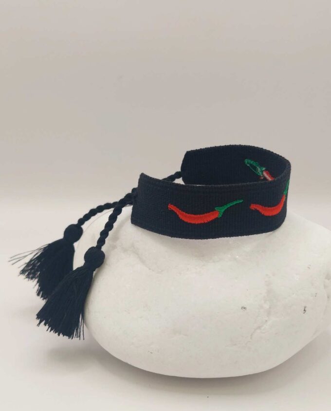 Bracelet Fabric Black Red Peppers