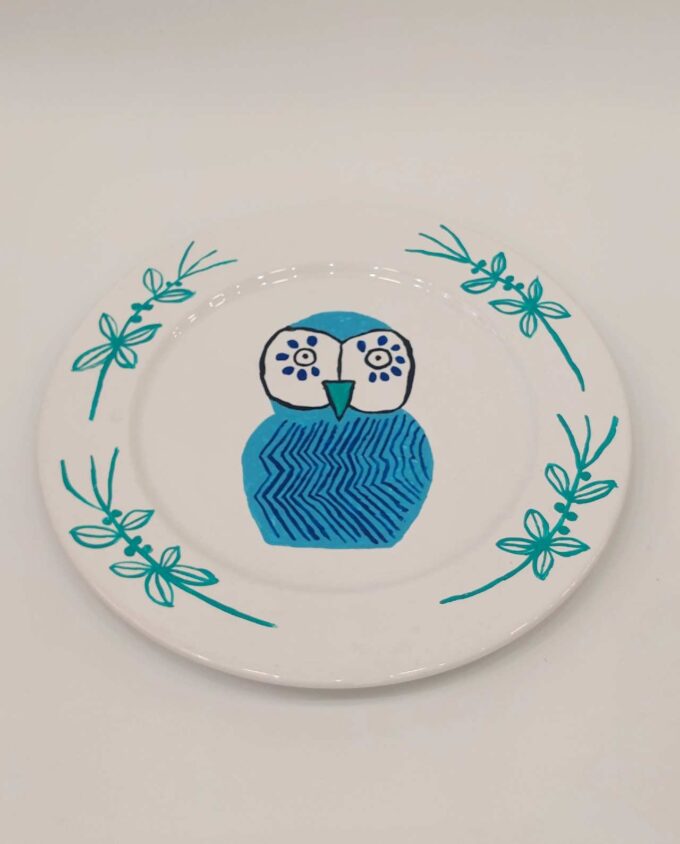 Platter Ceramic Owl Light Blue Diameter 31 cm
