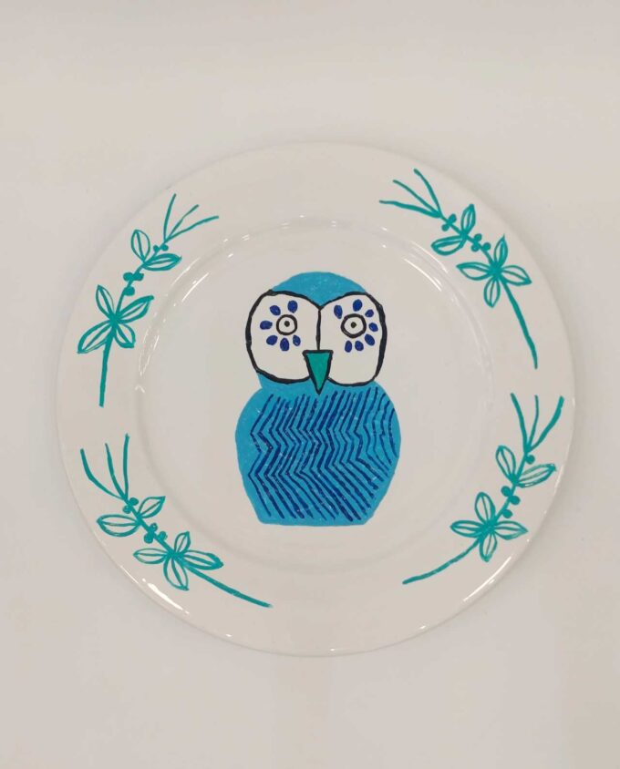 Platter Ceramic Owl Light Blue Diameter 31 cm