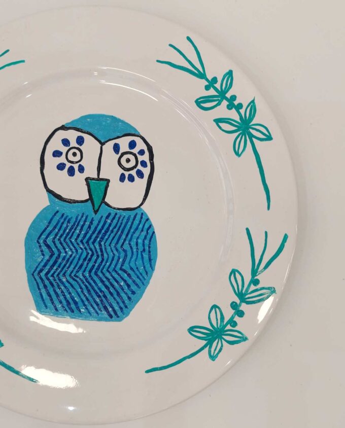 Platter Ceramic Owl Light Blue Diameter 31 cm
