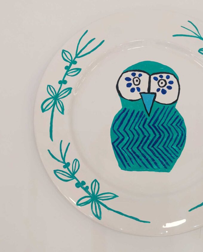 Platter Ceramic Owl Turquoise Diameter 31 cm