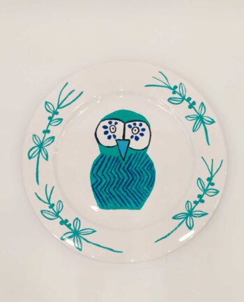 Platter Ceramic Owl Turquoise Diameter 31 cm