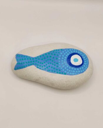 Stone Handpainted Indigo Dotted Evil Eye Fish