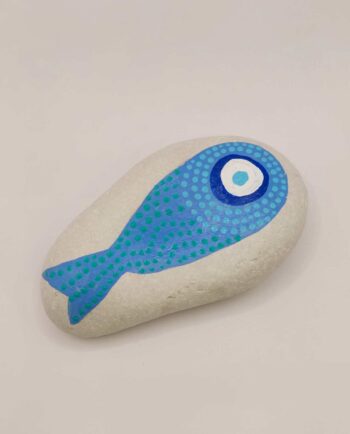Stone Handpainted Indigo Dotted Evil Eye Fish