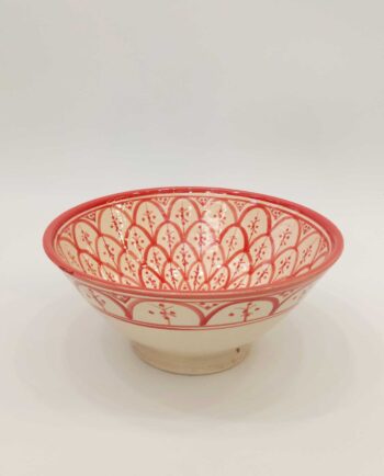 Bowl Ceramic Beige Crimson Red Diameter 26 cm