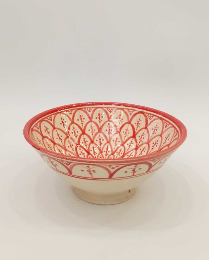 Bowl Ceramic Beige Crimson Red Diameter 26 cm