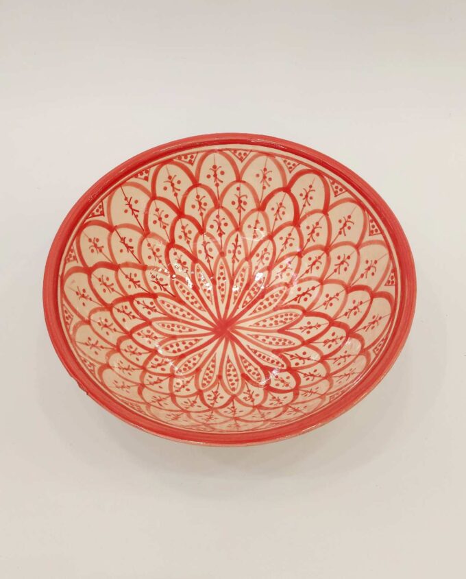 Bowl Ceramic Beige Crimson Red Diameter 26 cm