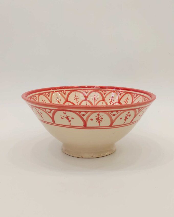 Bowl Ceramic Beige Crimson Red Diameter 26 cm