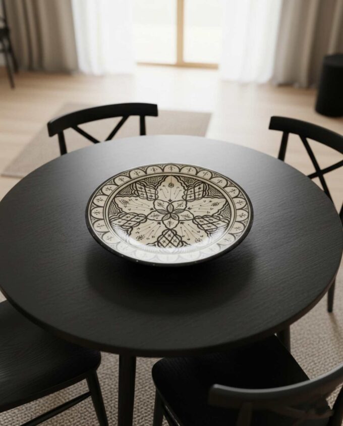 Platter Ceramic Beige Black Diameter 40 cm