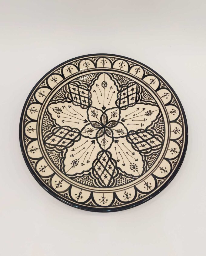 Platter Ceramic Beige Black Diameter 40 cm