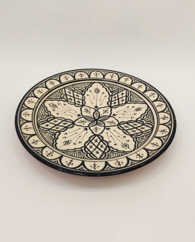 Platter Ceramic Beige Black Diameter 40 cm