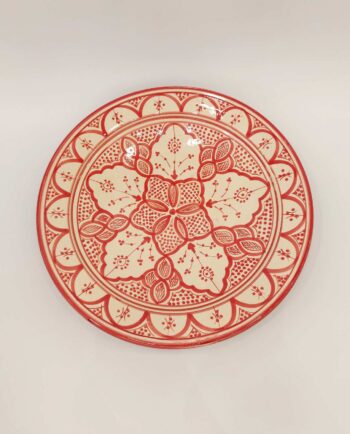 Platter Ceramic Beige Crimson Red Diameter 40 cm