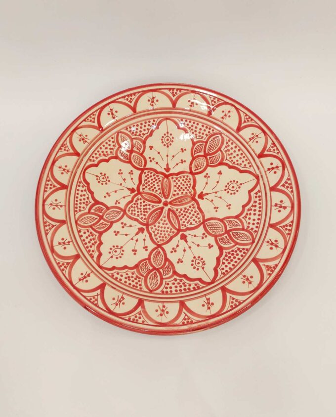 Platter Ceramic Beige Crimson Red Diameter 40 cm
